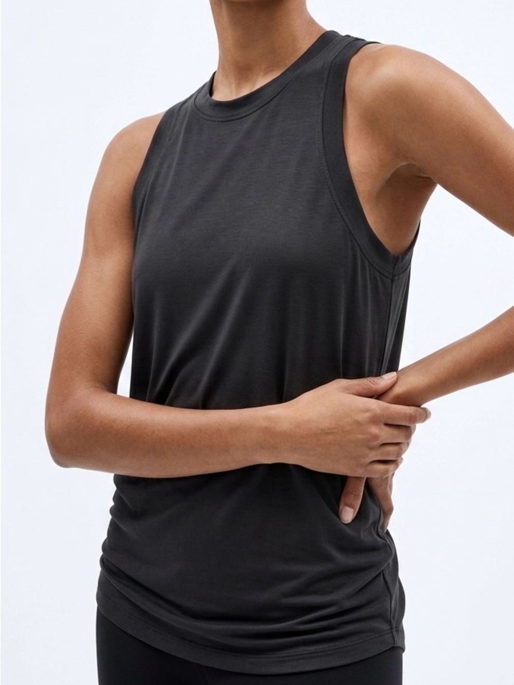 CALIA Draped Wedge Tank Top Soft Black Muscle Tee XS WAX31191